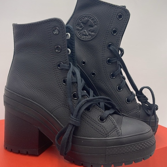 Converse WMNS CHUCK 70 DE LUXE HEEL HI BLACK/BLACK/WHITE A06145C Platforms Snkrs - Picture 7 of 16